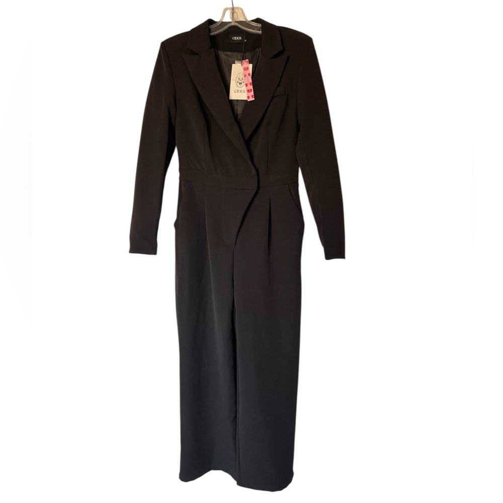 NWT Cider Notched Collar Solid Wrap Pocket Ruched Blazer Jumpsuit